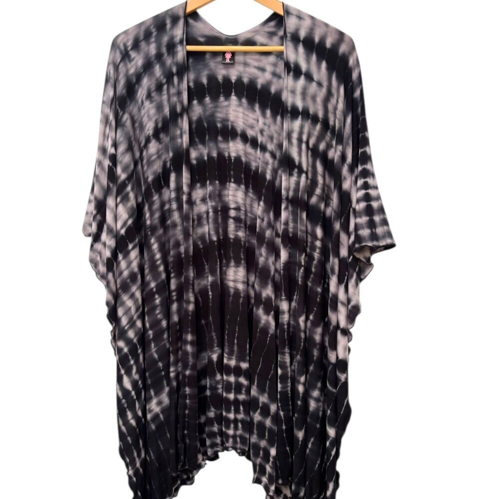 Bamboobies Open Nursing Shawl Tie Dye Black Gray Scallop Edges One Size EUC